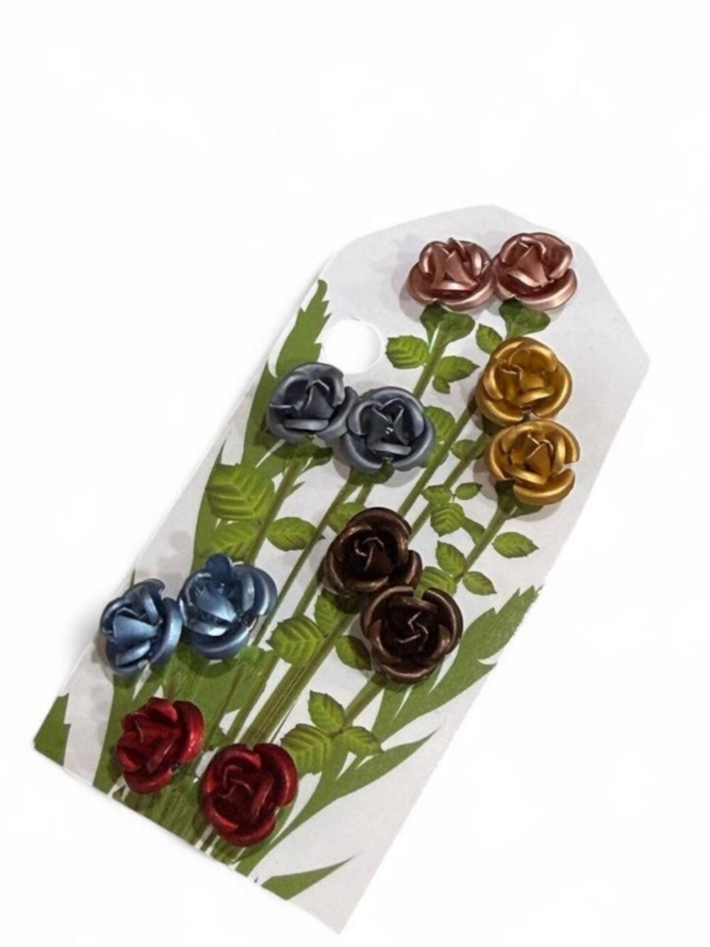 Multicolor Rose Flower Stud Earrings Set Red Blue Gold Brown